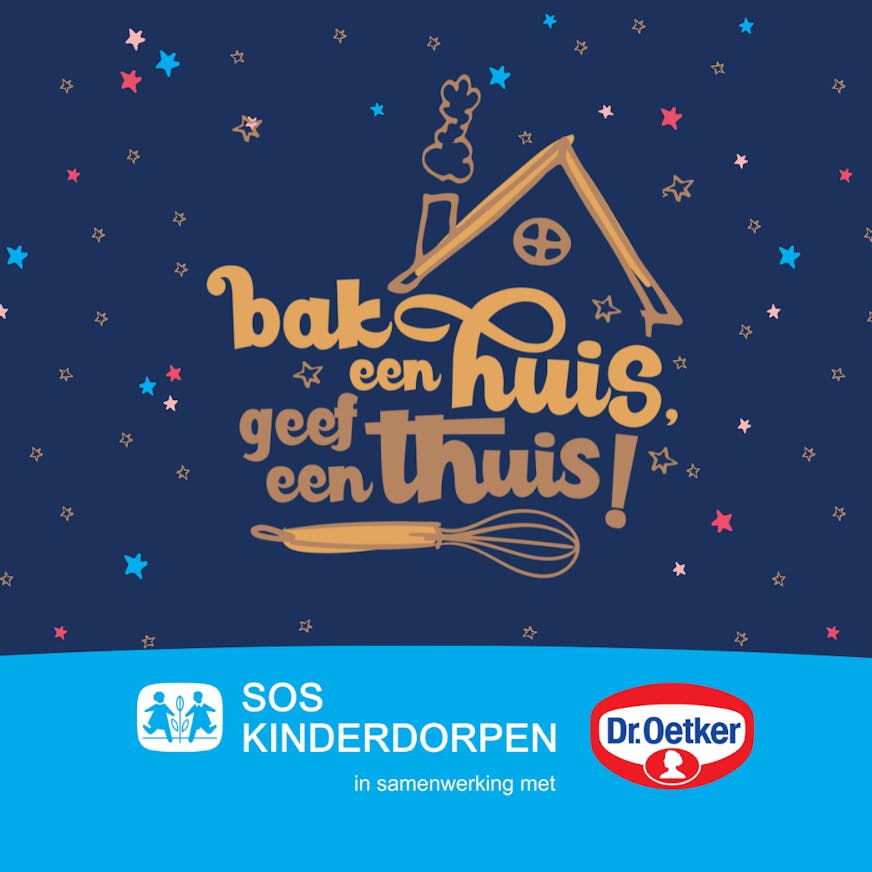 Bak ene Huis, Geef een Thuis logo. Een samenwerking met Dr. Oetker.